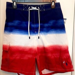 New with tags Polo Ralph Lauren ombré swim trunks red white blue sz. medium
